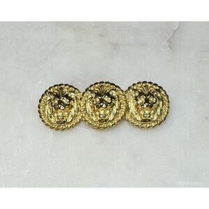 Vintage Anne Klein Gold Tone Triple Lion Head Logo Bar Pin Brooch Estate Jewelry